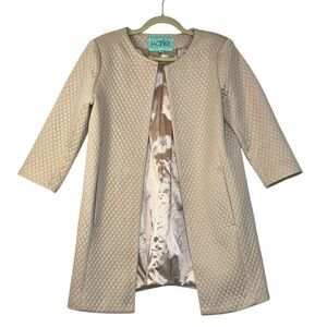 Karlie Cream Satin Quilted Open Mid Length Coat | M